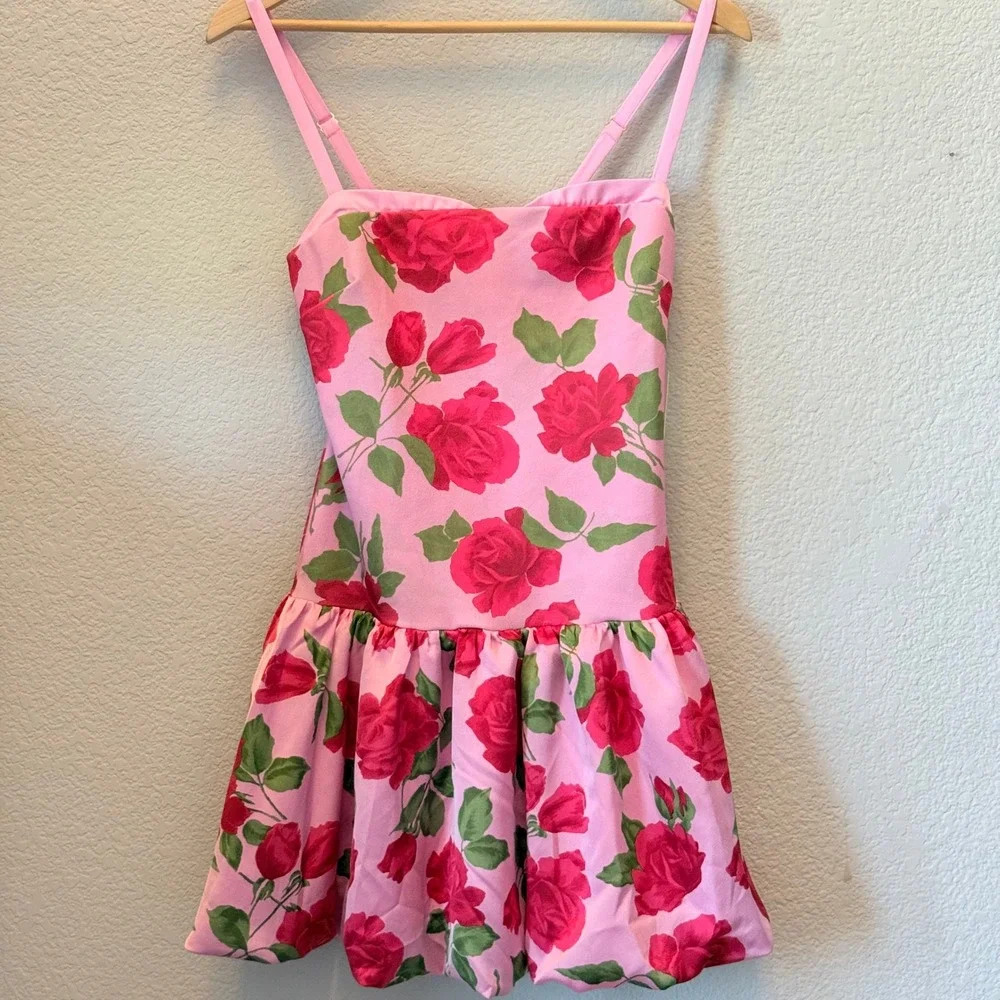 Show Me Your Mumu Floral Mini Dress Womens Pink New Rose Print Bubble Hem Romper - Picture 2 of 14
